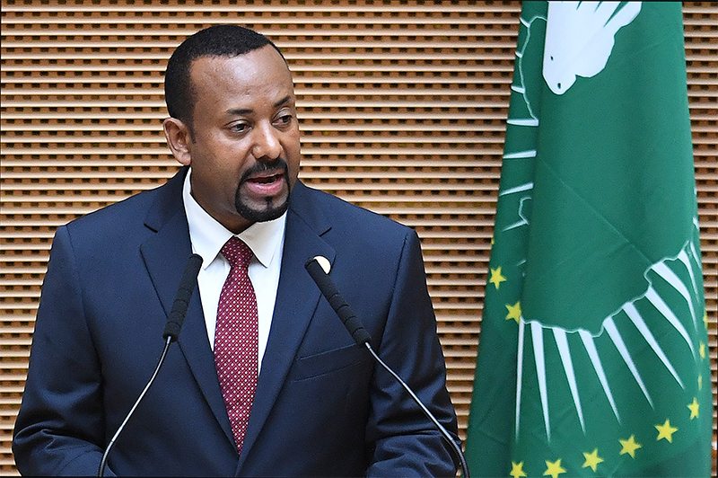 Ethiopian Prime Minister speaking at podium